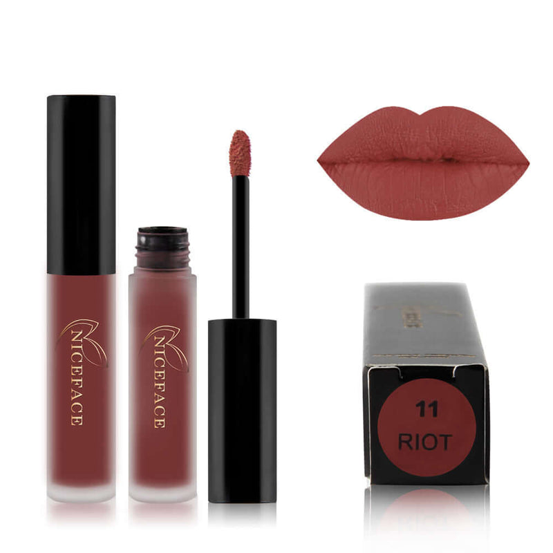 NiceFace lip gloss in shade 11 Riot, showcasing rich color and smooth application, perfect for enhancing lip beauty.