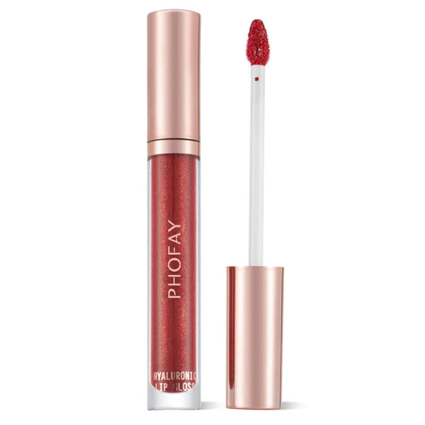 PHOFAY Hyaluronic Lip Gloss in a sleek red tube with applicator, moisturizing for soft, smooth, and long-lasting lips.