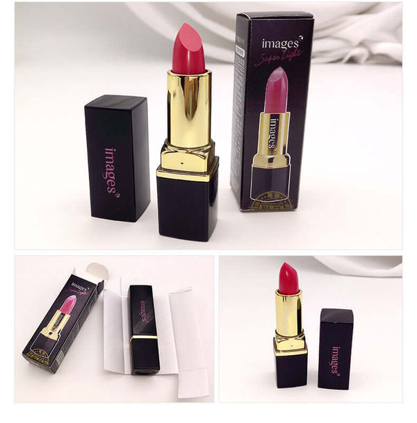 Images lipstick in vibrant pink packaging, featuring a gold tube and sleek black box.