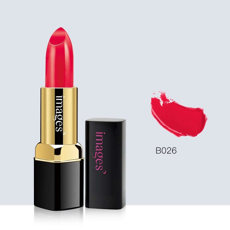 Moisturizing lip gloss lipstick in B026 Classic red shade with vibrant color and sleek packaging.