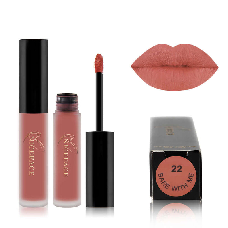 Niceface lip gloss in shade 22 'Bare With Me', featuring applicator and swatch, perfect for achieving a natural lip look.