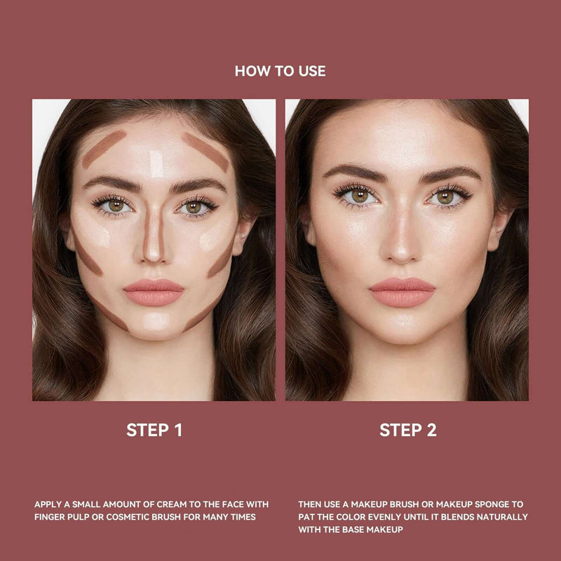 Step-by-step guide on using a contour palette with cream application for natural makeup look.