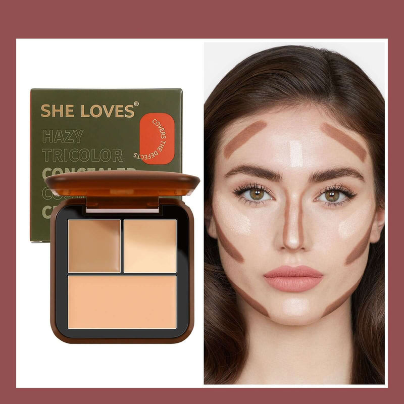 Highlighter Shadow Eye Shadow Nose Concealer Powder Contour Palette with model showcasing applied makeup techniques.