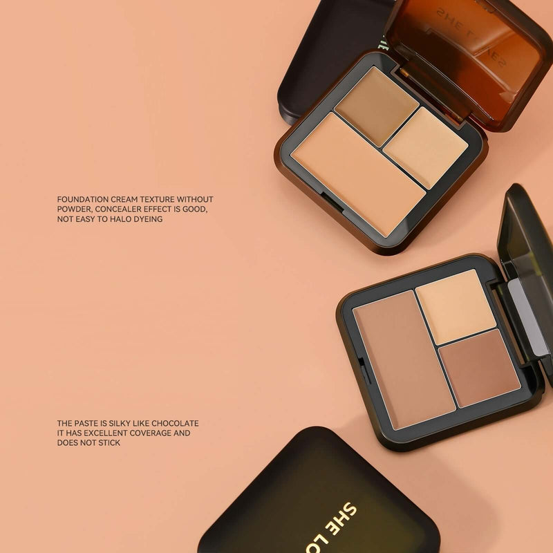 Highlighter and contour palette in a sleek case, featuring creamy shades for flawless coverage and easy application.