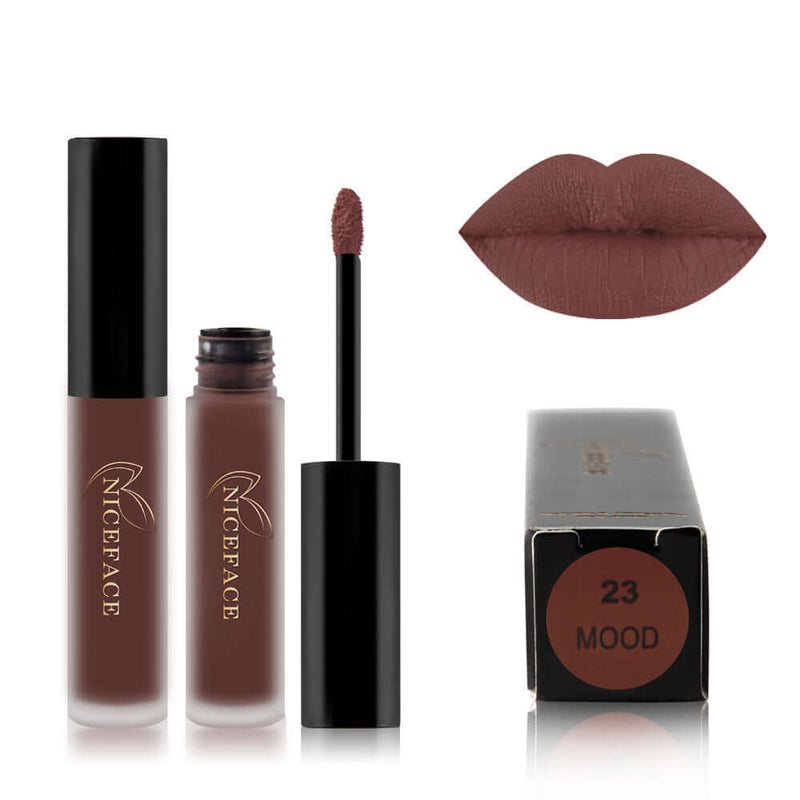 Best lip gloss in shade 'Mood' by Nice Face, featuring a sleek applicator and a luxurious, velvety finish.