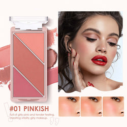 Multifunctional 3-in-1 makeup palette featuring pinkish blush, eyeshadow, and highlighter for vibrant girly makeup.