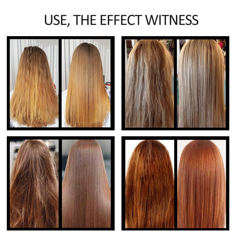 Before and after results of hair treatments, showcasing smooth and healthy hair transformations.