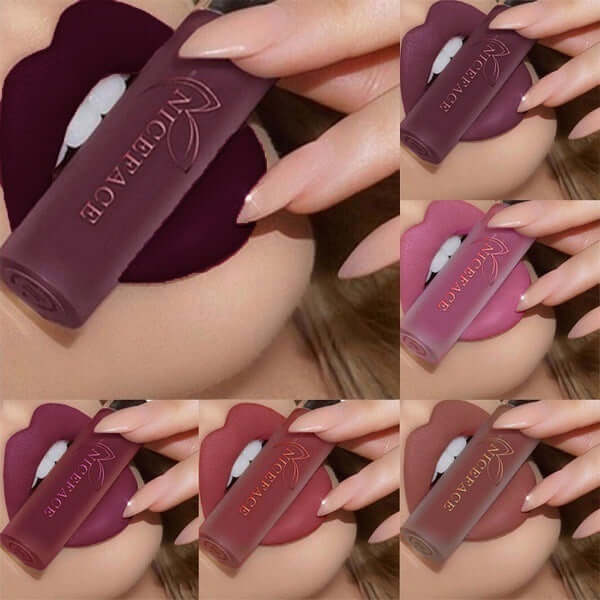 Collage of lip gloss shades with smooth application on lips, showcasing high shine and hydration.