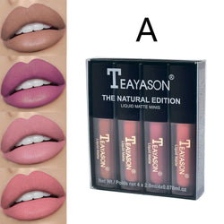Lip Gloss Set of Four Liquid Matte, featuring shades A, B, C for versatile and stylish lip looks.