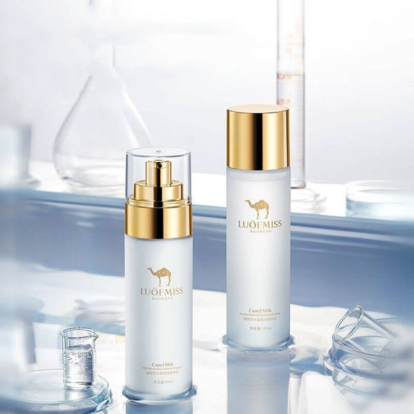 Camel Milk Moisturizing Set featuring face cream and lotion, perfect for various skin types.