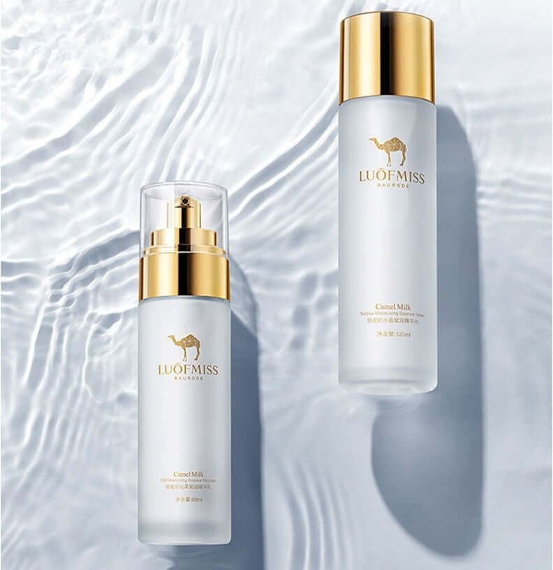 Camel Milk Moisturizing Set, includes essence and lotion, designed for smooth and hydrated skin care.