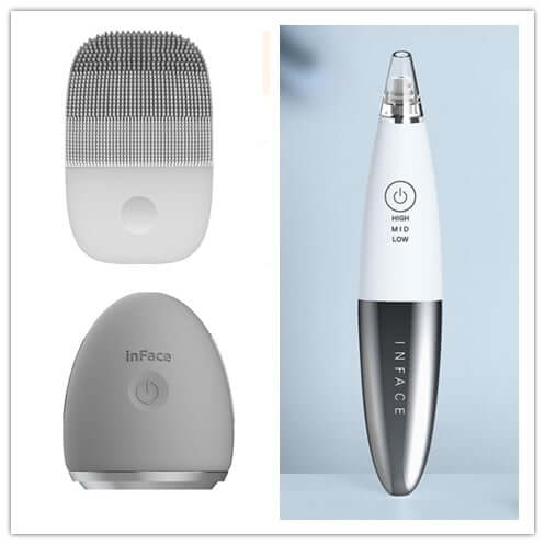 Cleansing instruments set for skin care featuring facial brush and skin vacuum tool.