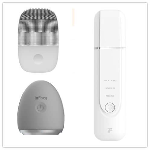 Cleansing instruments set for skin care, featuring a facial cleansing brush and ultrasonic skin scrubber.