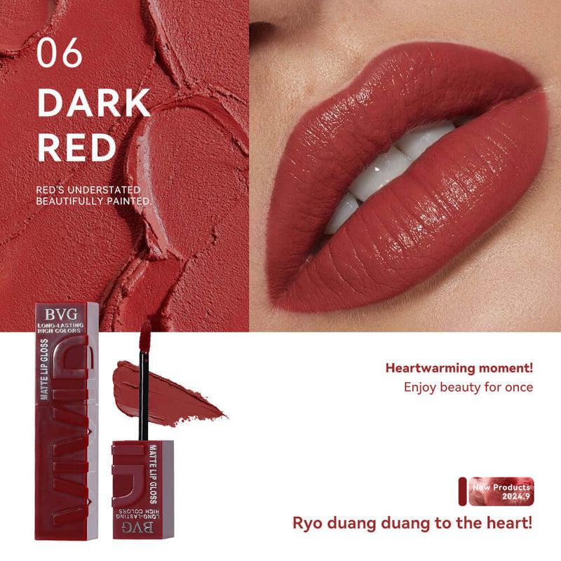 Matte Dark Red Lip Lacquer with Moisturizing Formula, 6ml Nonstick Cup Lip Gloss for Lasting Color