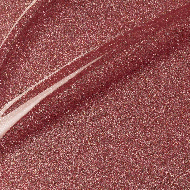 PHOFAY Hyaluronic Lip Gloss swatch in a shimmering reddish-pink shade, showcasing its smooth texture and sparkle.
