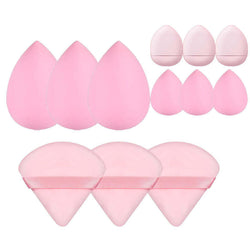 12-piece pink cosmetic egg makeup set including beauty blenders and powder puffs for face wash and skin care.