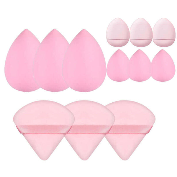 12-piece pink cosmetic egg makeup set including beauty blenders and powder puffs for face wash and skin care.