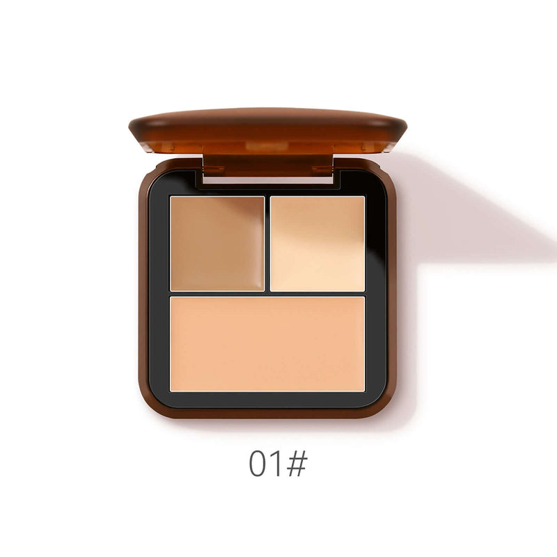 Highlighter shadow eye shadow nose concealer powder contour palette in compact with three shades for flawless makeup.