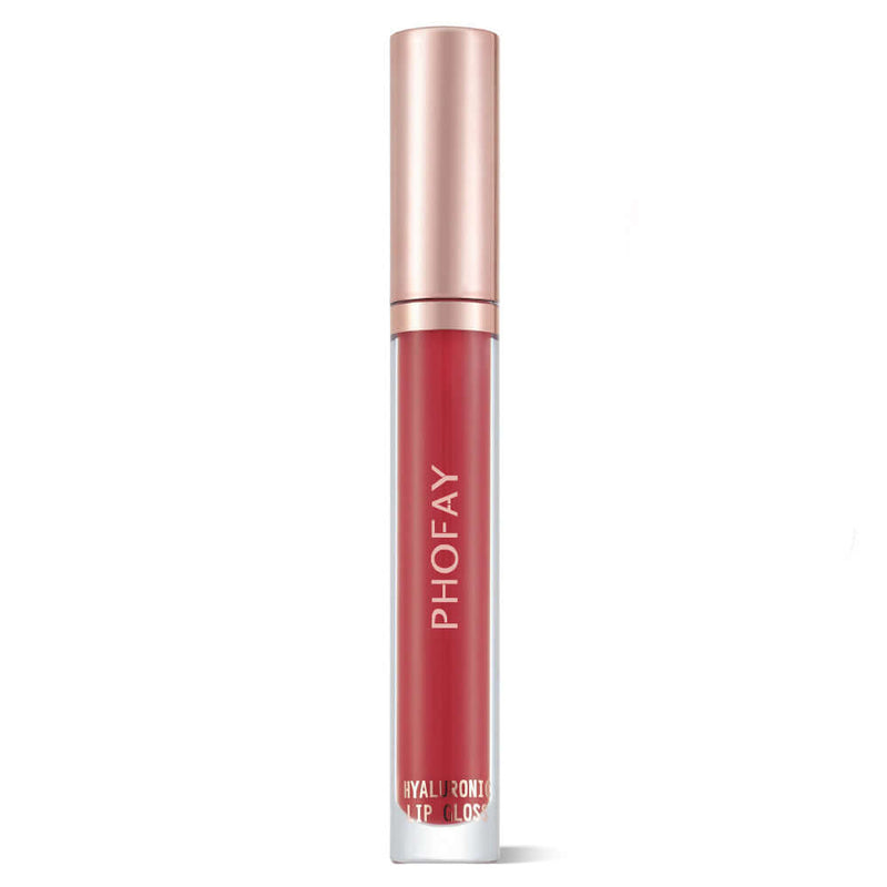PHOFAY Hyaluronic Lip Gloss in clear tube with rose gold cap, 4ml for long-lasting, moisturizing shine.