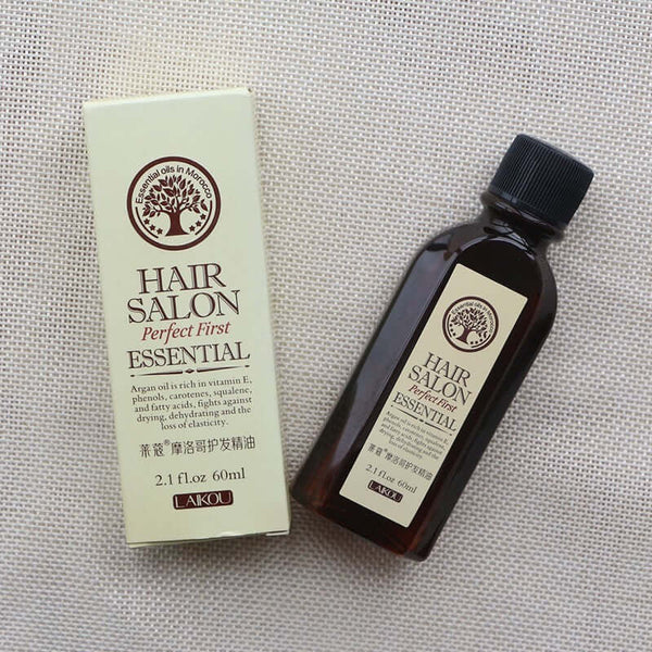 Essential oils for hair restoration, Hair Salon Perfect First Essential 60ml bottle and box with nourishing ingredients.