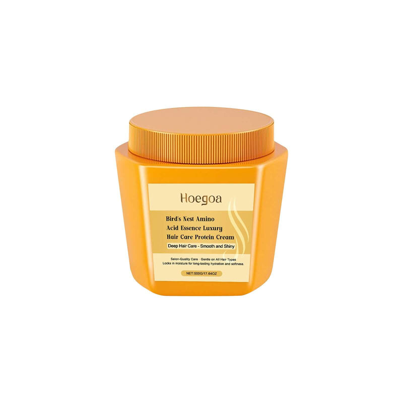Amino acid hair care protein cream in a bright orange jar for smooth and shiny hair, featuring nourishing ingredients.