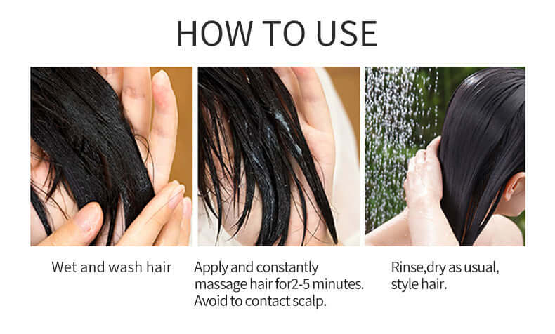 How to use deep moisturizing hair mask: wet hair, massage product for 2-5 mins, rinse, and style as usual.