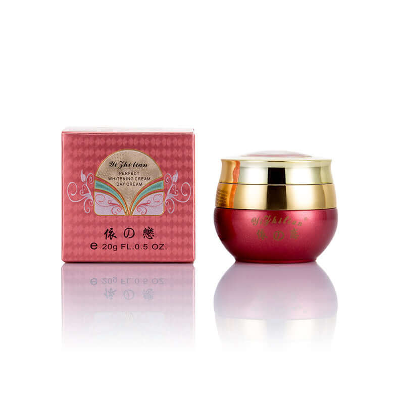 Hydrating skin care product set including a brightening anti-aging cream in a red container and box, 20g.