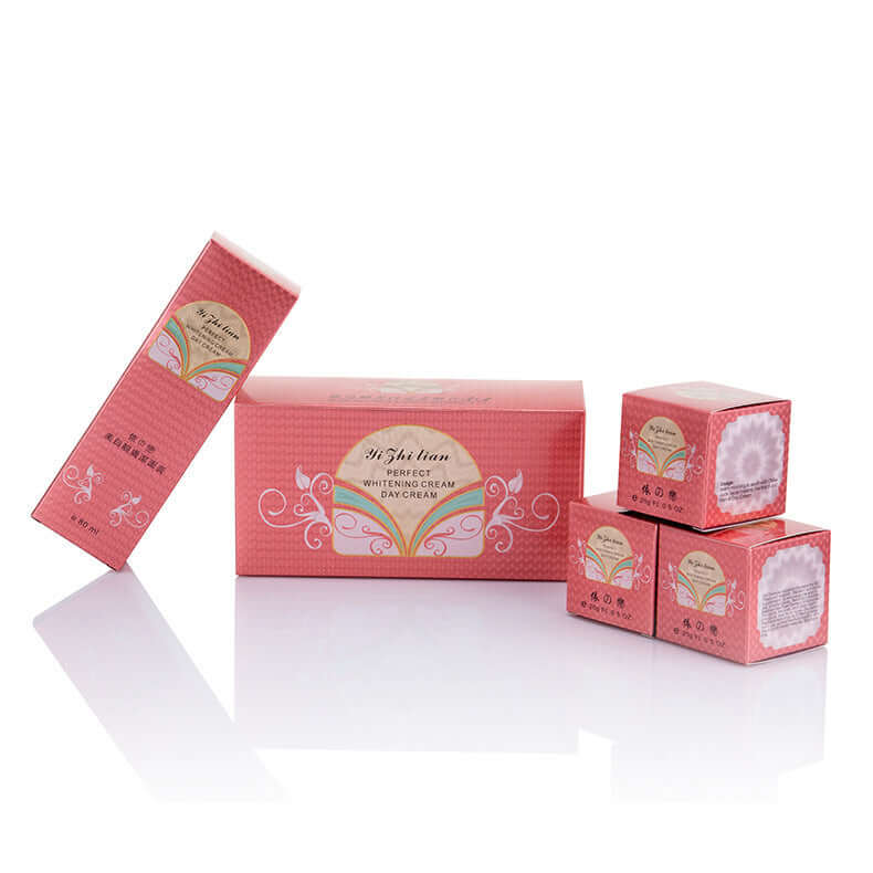 Hydrating skin care product set featuring whitening cream and deep cleansing products in elegant packaging.