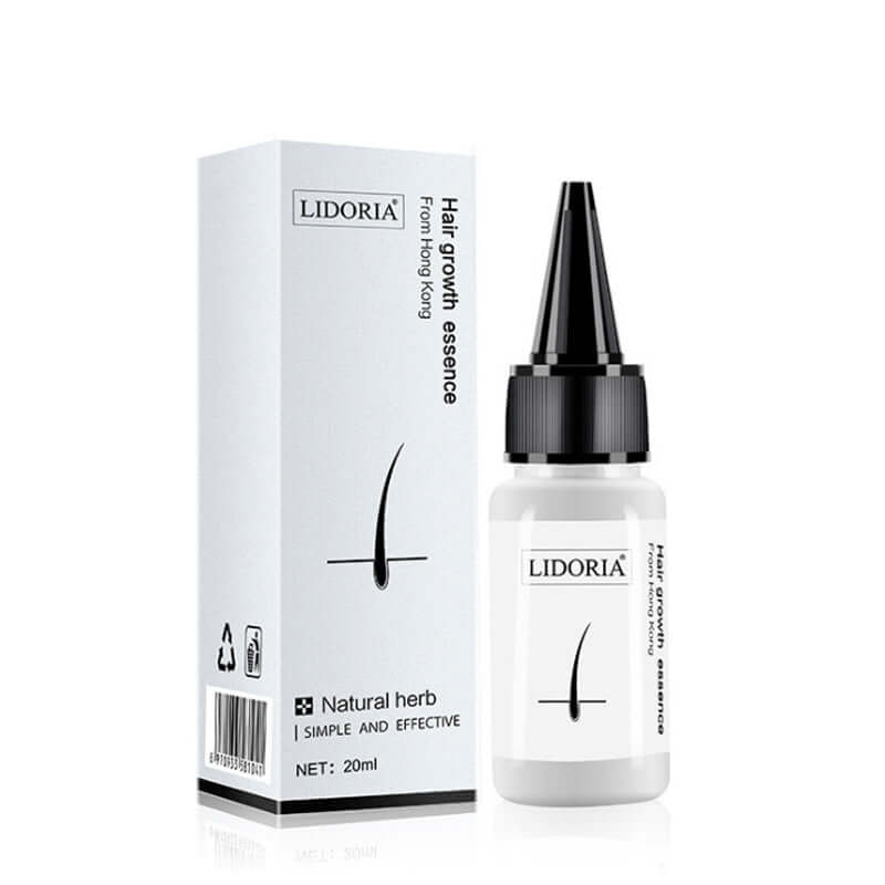LIDORIA Hair Growth Essence bottle and packaging, 20ml, with natural herb formula for effective hair growth.