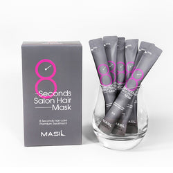 Maslan 8 Seconds Salon Hair Mask packaging with individual treatment packets for quick hair care.
