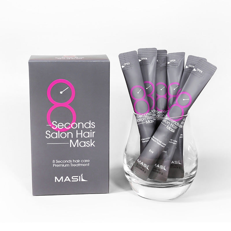 Maslan 8 Seconds Salon Hair Mask packaging with individual treatment packets for quick hair care.