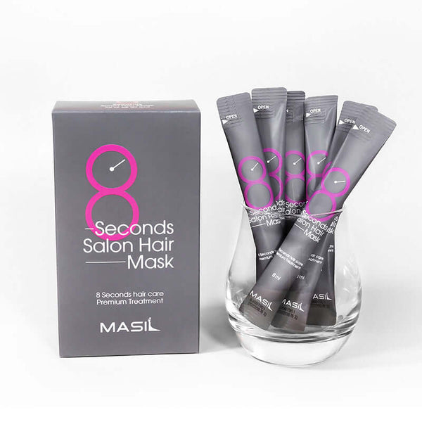 Maslan 8 Seconds Salon Hair Mask packaging with individual sachets for quick hair treatment.