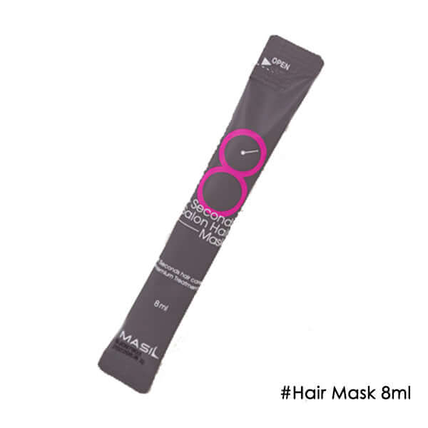 Maslan 8 second hair mask packaging, 8ml sachet, designed for quick hair treatment in just 8 seconds.