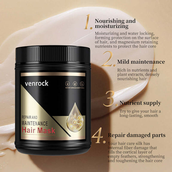 Moisturizing hair mask for curly hair, promoting nourishment and repair with herb-infused formula in stylish jar.