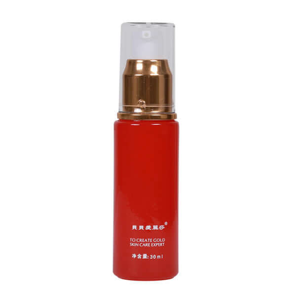 Moisturizing skin care facial serum in red pump bottle for oil control and shrink pores, 30 ml.