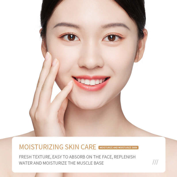 Smiling woman demonstrating moisturizing skin care routine for fresh, hydrated skin.