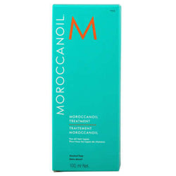 Moroccanoil treatment product in teal packaging, 100ml, alcohol-free for healthy hair.