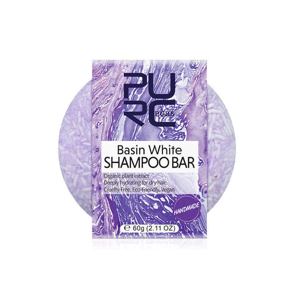 Basin White Shampoo Bar, handmade with organic plant extracts for deeply hydrating and nourishing hair care.