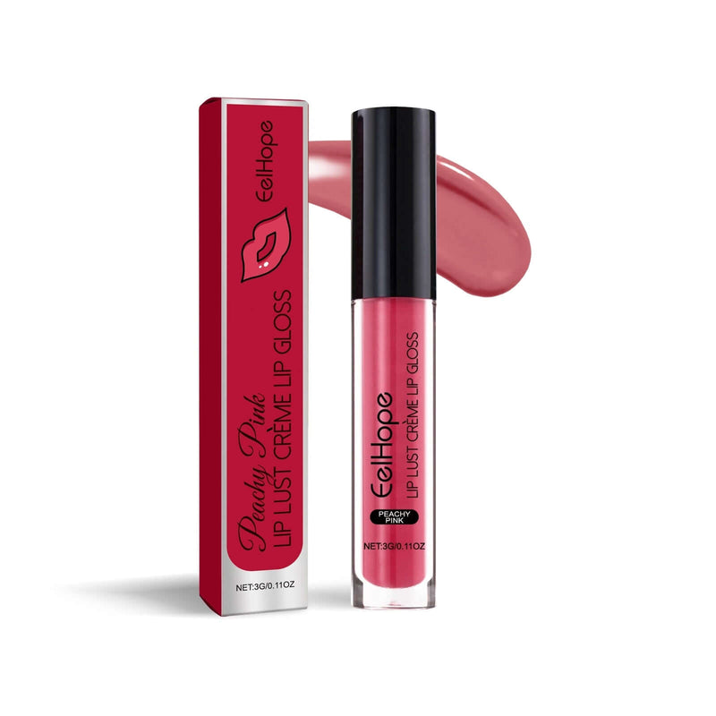 Pearly Pink Lip Lust Cream Lip Gloss with packaging and swatch, featuring a smooth, glossy finish.