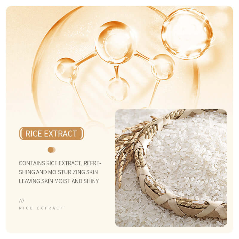 Image highlighting rice extract used in skin care for hydration and moisture benefits.
