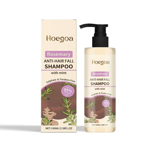 Hoegoa Rosemary Anti-Hair Fall Shampoo with Mint in pump bottle, sulfate and paraben-free, 100ml.