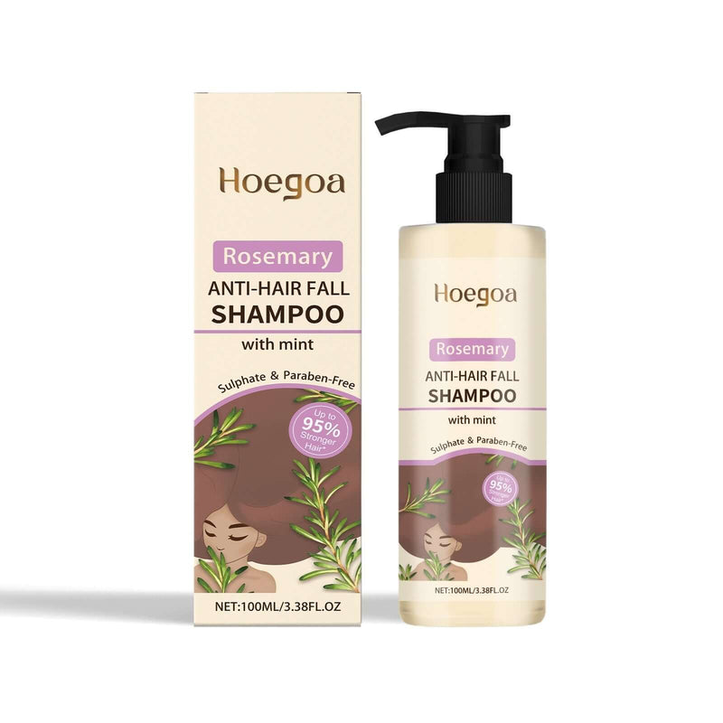 Hoegoa Rosemary Anti-Hair Fall Shampoo with Mint in pump bottle, sulfate and paraben-free, 100ml.