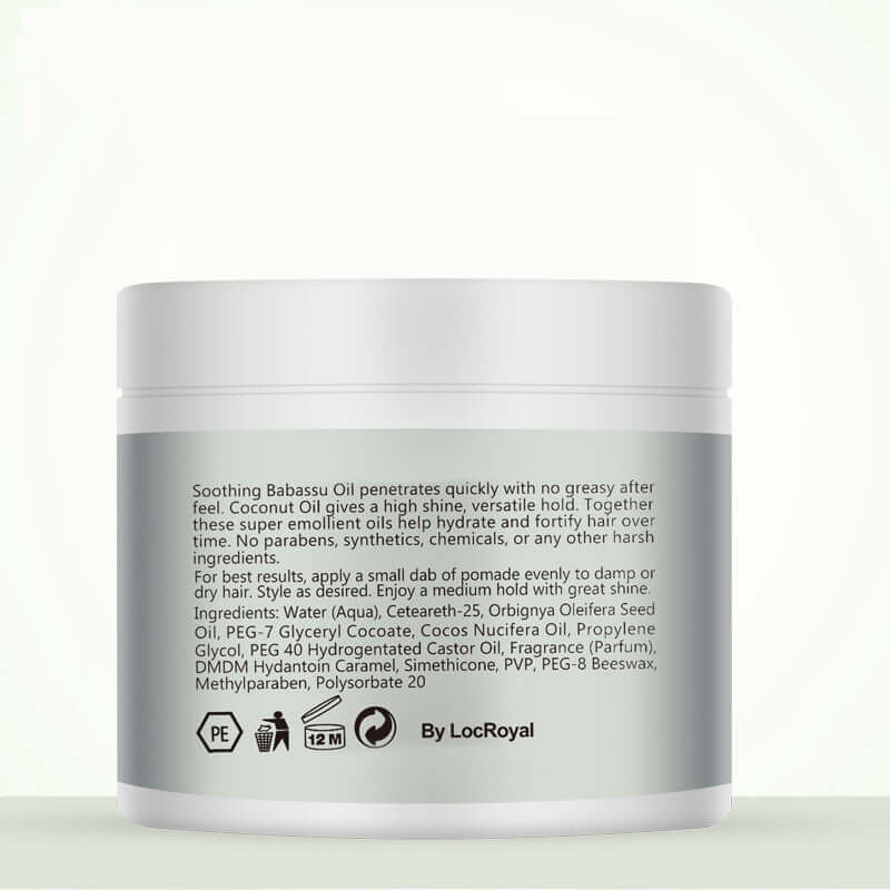 Soothing hair oil with Babassu and Coconut Oil for shine and hydration, designed for easy application and styling.