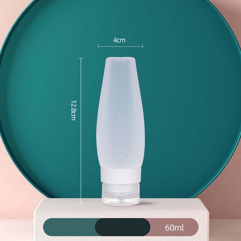 Portable silicone shampoo bottle with measurements, perfect for travel and easy to refill.