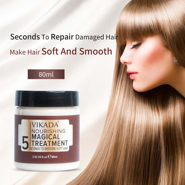 Vikada nourishing hair mask in 80ml jar for repairing damaged hair, promoting soft and smooth texture.