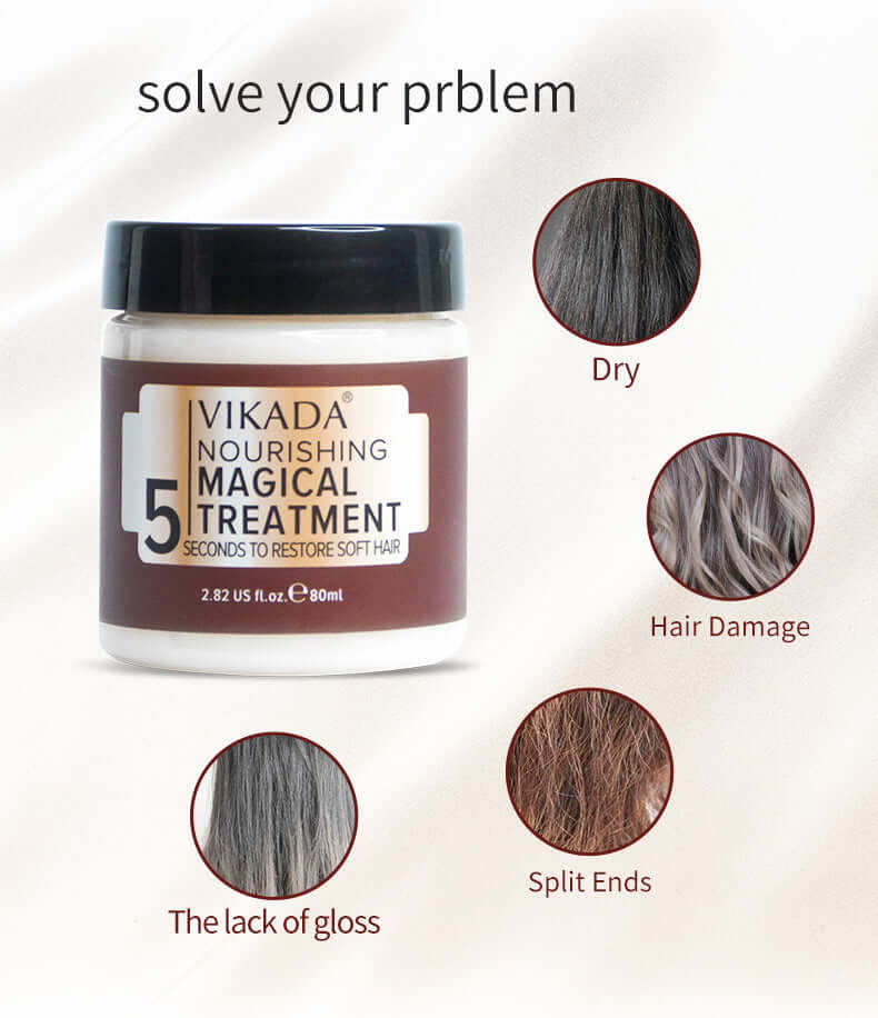 VIKADA Nourishing Magical Treatment 80ml jar for dry, damaged hair and split ends, promoting soft and shiny hair.