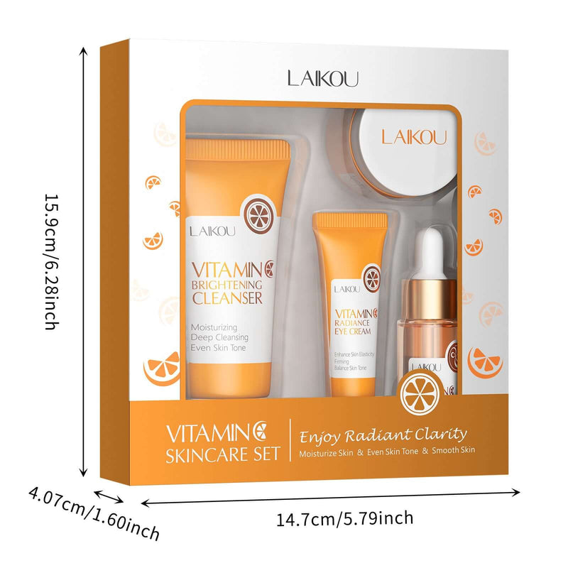 LAIKOU Vitamin C Skin Care Set with cleanser, eye cream, and essence for radiant, hydrated skin.