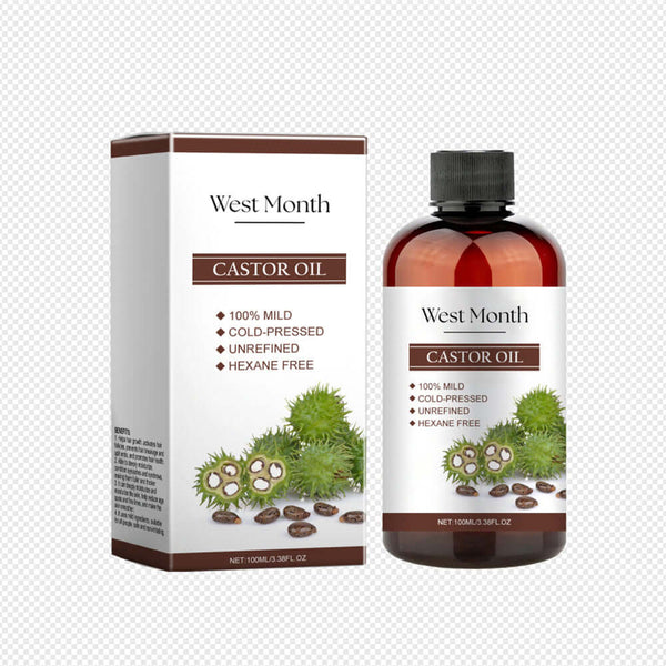 West Month Castor Oil, 100% mild, cold-pressed, unrefined, hexane-free for hair and skin care.