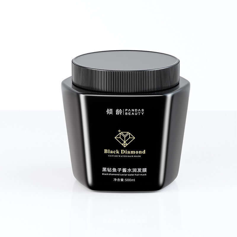 Black Diamond Caviar Moisturizing Hair Mask in a black container, 500ml, for nourishing and moisturizing hair.
